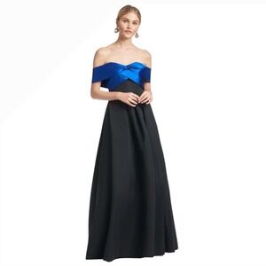 $795 NWT SACHIN & BABI Kelli Off Shoulder Formal Ball Gown Blue & Black Dress 10